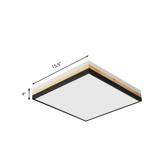 Contemporary Wood Black Led Flush Mount Lamp - Wide Square Design (16’/19.5’/23.5’)