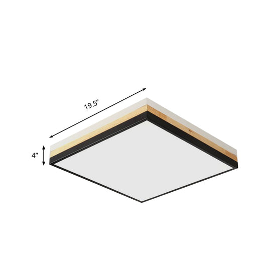 Contemporary Wood Black Led Flush Mount Lamp - Wide Square Design (16’/19.5’/23.5’)