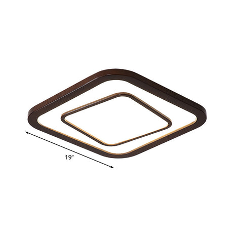 Contemporary Dark Wood Led Flush Mount Ceiling Fixture - Square Design