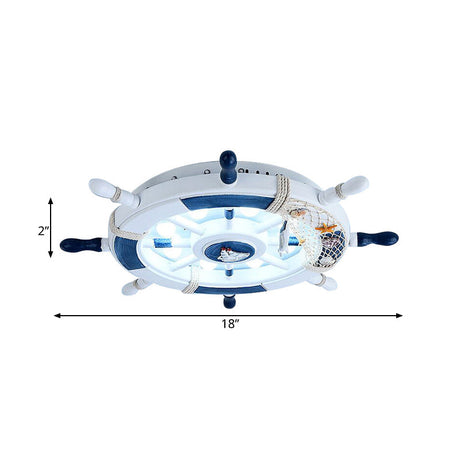 Stylish Wooden Rudder Led Ceiling Light Fixture In Sky Blue/White - Flush Mount