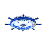 Stylish Wooden Rudder Led Ceiling Light Fixture In Sky Blue/White - Flush Mount
