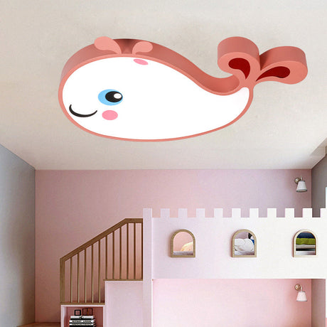 Whale Shaped Kids Led Flush Mount Pendant Light For Bedroom - Blue/Pink Acrylic White Pink /
