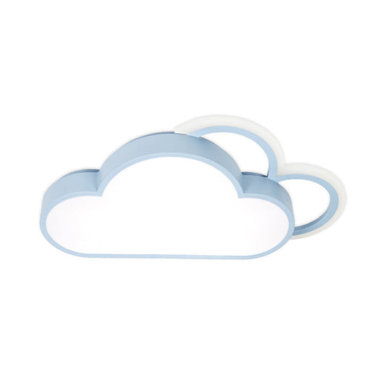 Cartoon Led Cloud Flushmount Lighting: Blue/Pink Stylish Ceiling Fixture In Warm/White Light