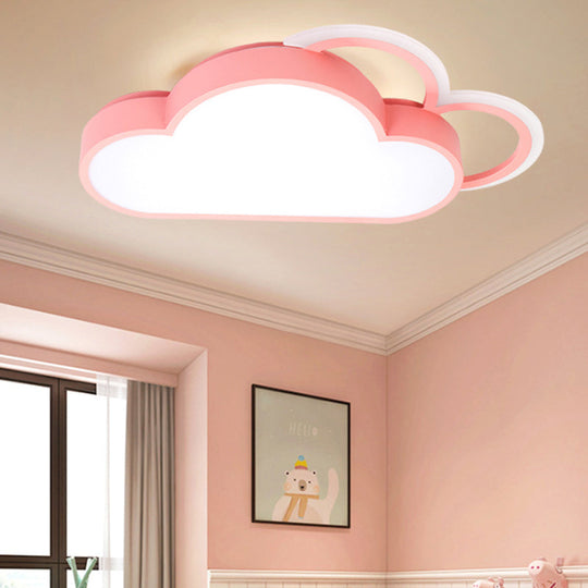 Cartoon Led Cloud Flushmount Lighting: Blue/Pink Stylish Ceiling Fixture In Warm/White Light