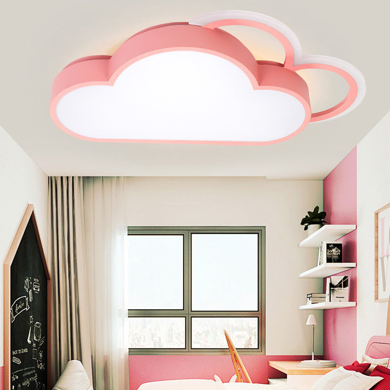 Cartoon Led Cloud Flushmount Lighting: Blue/Pink Stylish Ceiling Fixture In Warm/White Light