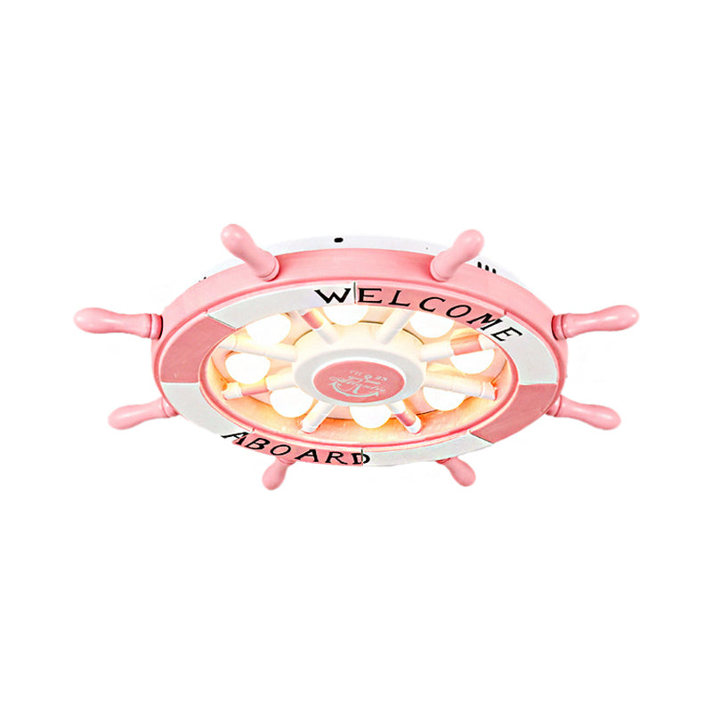 Cartoon Led Ceiling Light: Stylish Pink/White Rudder Design For Bedroom