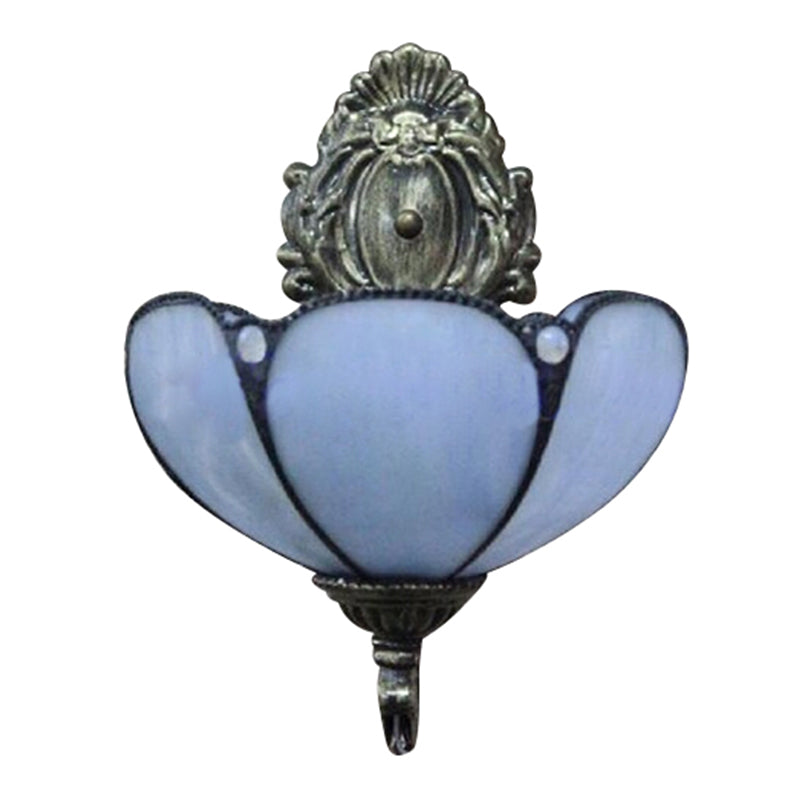 Stained Glass Dome Wall Sconce Light: Vintage Design With 1 Yellow/Blue Mounted Light