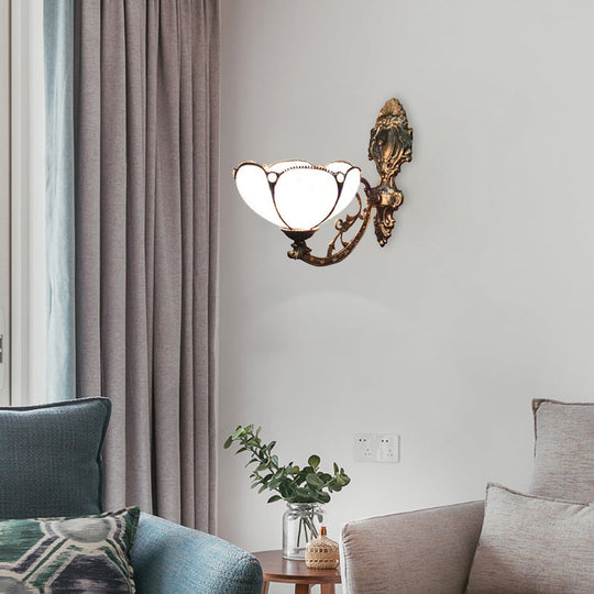 Stained Glass Dome Wall Sconce Light: Vintage Design With 1 Yellow/Blue Mounted Light Blue