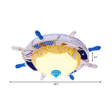 Contemporary Led Metal Flush Mount Lamp For Childrens Room - Blue Rudder Shade With Frosted Glass
