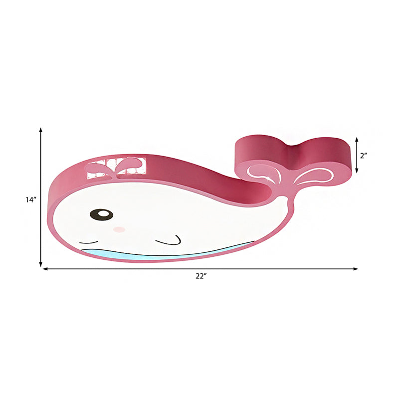 Whale Flush Mount Led Light For Kids’ Bedroom In Blue/Pink