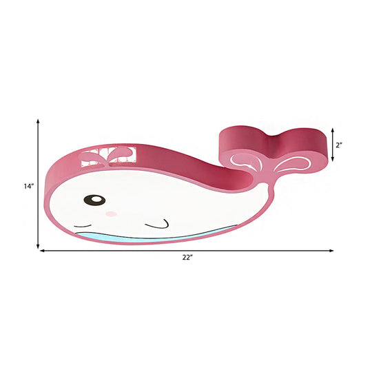 Whale Flush Mount Led Light For Kids’ Bedroom In Blue/Pink