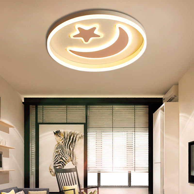 Cartoon Style Round Acrylic Ceiling Mount Led Lamp In Warm/White Light For Bedroom - Black/White