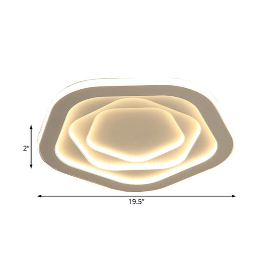 Led Acrylic White Pentagon Flush Ceiling Light - 16/19.5/23.5’ With Warm/White