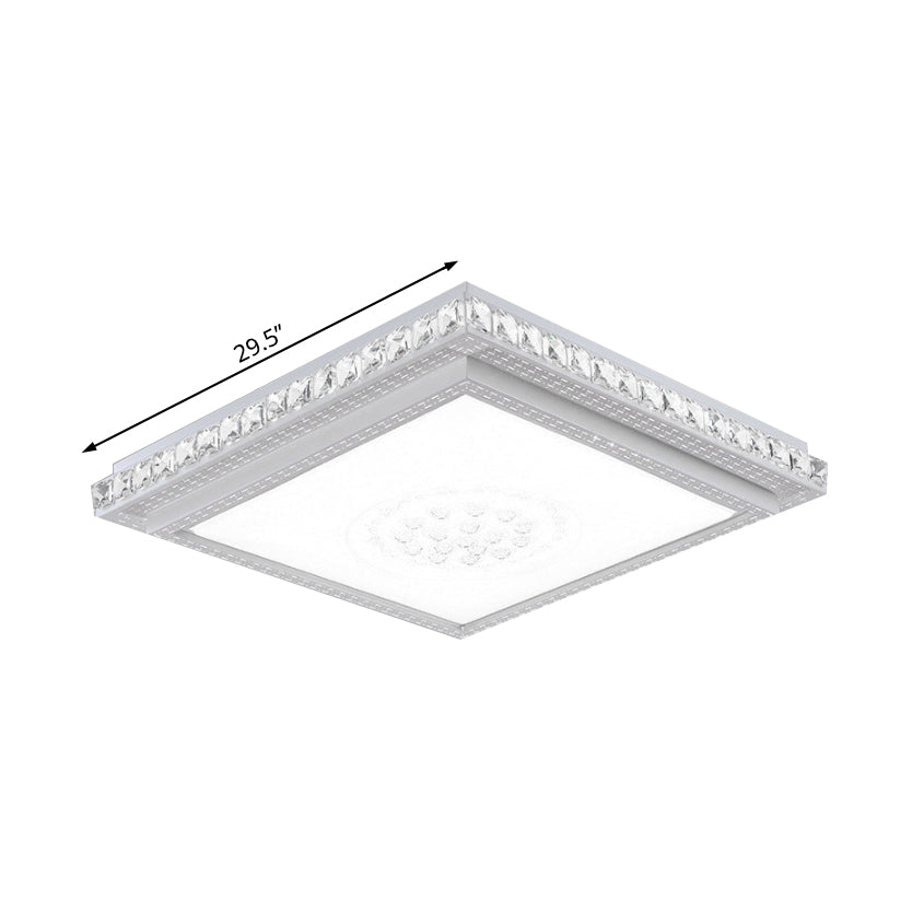 23.5-42.5’ Wide Led Ceiling Flush Mount Bedroom Lamp - White Light With Acrylic Shade & Crystal