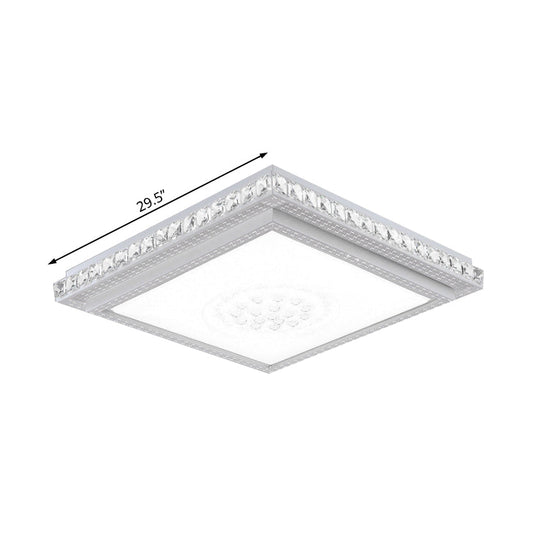 23.5-42.5’ Wide Led Ceiling Flush Mount Bedroom Lamp - White Light With Acrylic Shade & Crystal