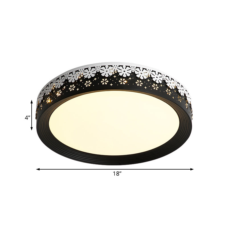 Modern Led Flush Mount Ceiling Light - Black Snowflake Pattern Acrylic Shade Warm/White