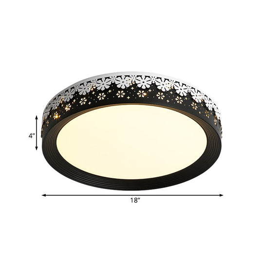 Modern Led Flush Mount Ceiling Light - Black Snowflake Pattern Acrylic Shade Warm/White 18/22/30 Dia