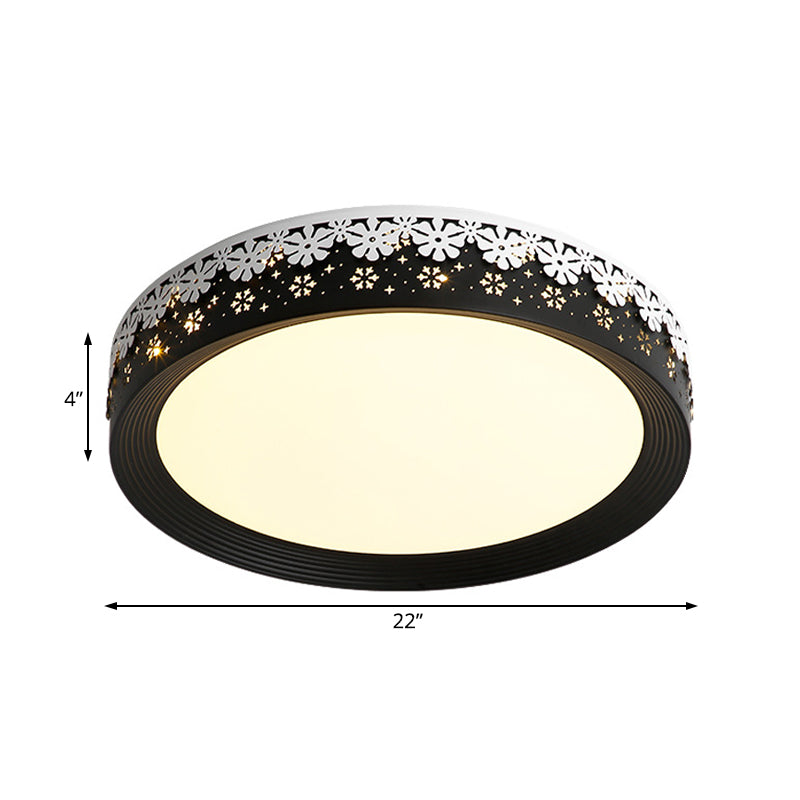 Modern Led Flush Mount Ceiling Light - Black Snowflake Pattern Acrylic Shade Warm/White