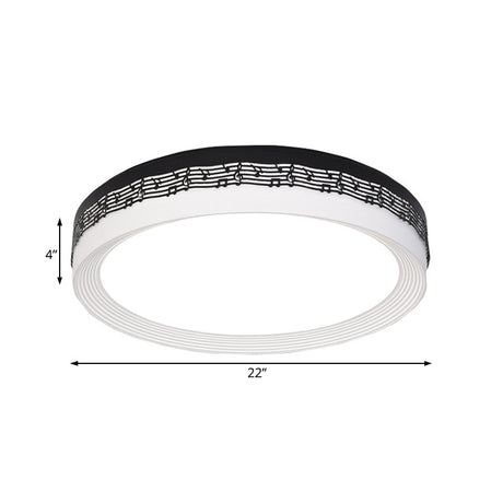 Contemporary Led Ceiling Lamp In Black Round 18’/22’/30’ Dia Flush Mount With Warm/White