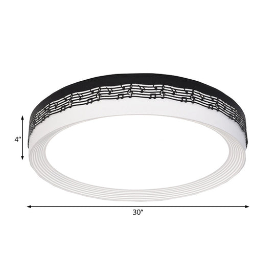 Contemporary Led Ceiling Lamp In Black Round 18’/22’/30’ Dia Flush Mount With Warm/White