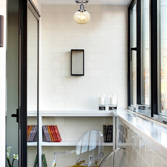 Industrial Chrome Ceiling Mount Light With Clear/Amber Glass Globe For Dining Room