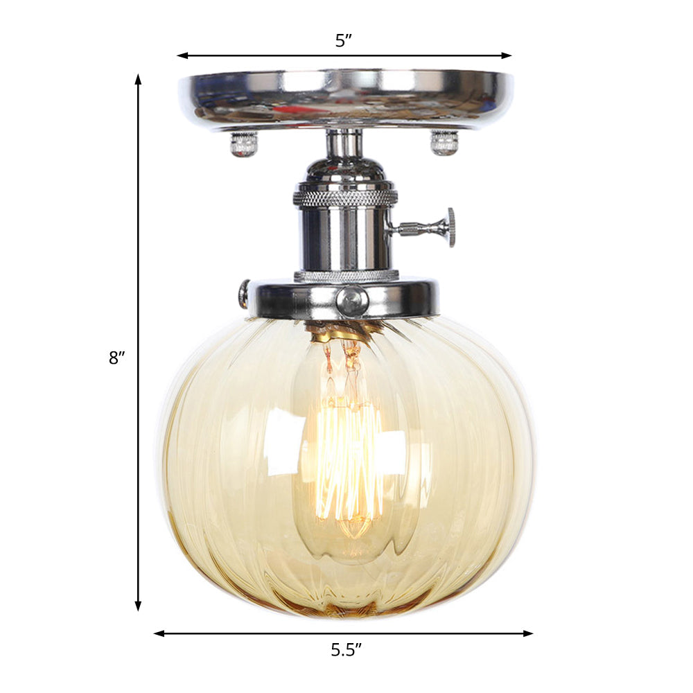 Industrial Chrome Ceiling Mount Light With Clear/Amber Glass Globe For Dining Room