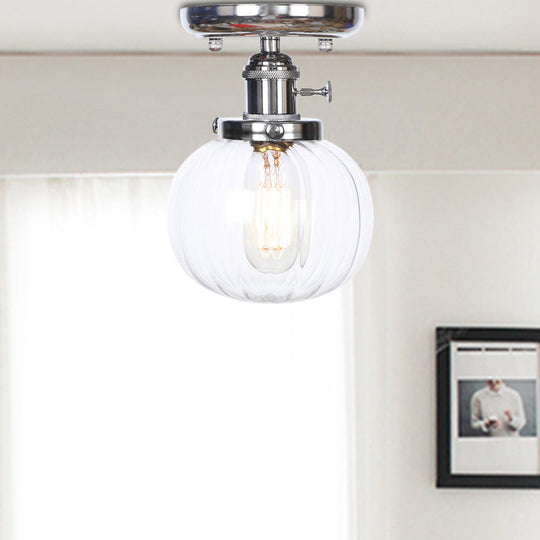 Industrial Chrome Ceiling Mount Light With Clear/Amber Glass Globe For Dining Room Clear / Round