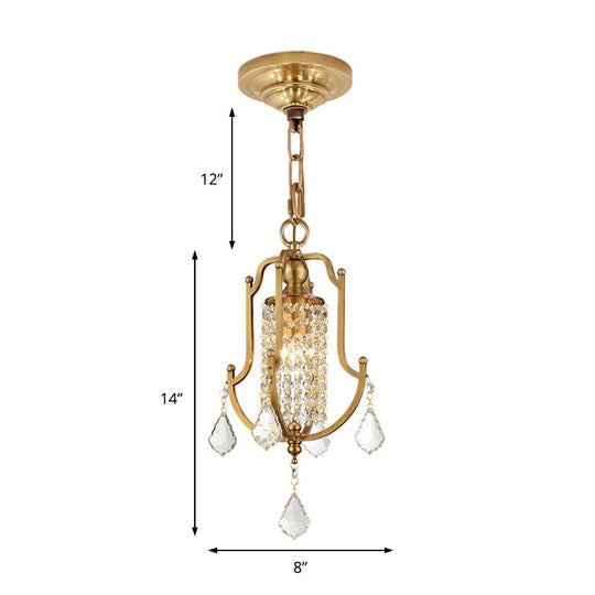 Vintage Metal Lantern Frame Pendant Ceiling Light with Crystal Accent Brass Finish Brass