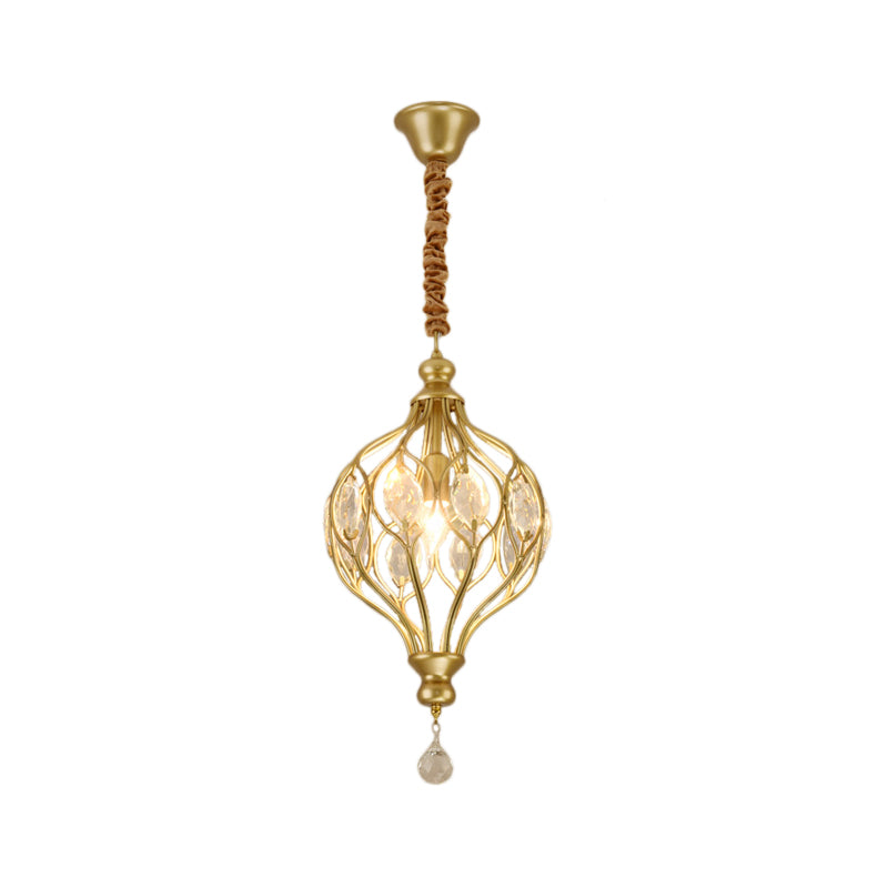 Contemporary Wire Cage Pendant Light With Crystal Accent And Black/Brass Finish