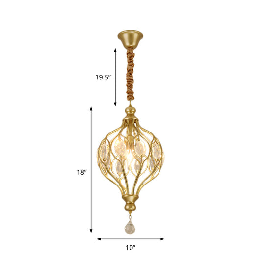 Contemporary Wire Cage Pendant Light With Crystal Accent And Black/Brass Finish