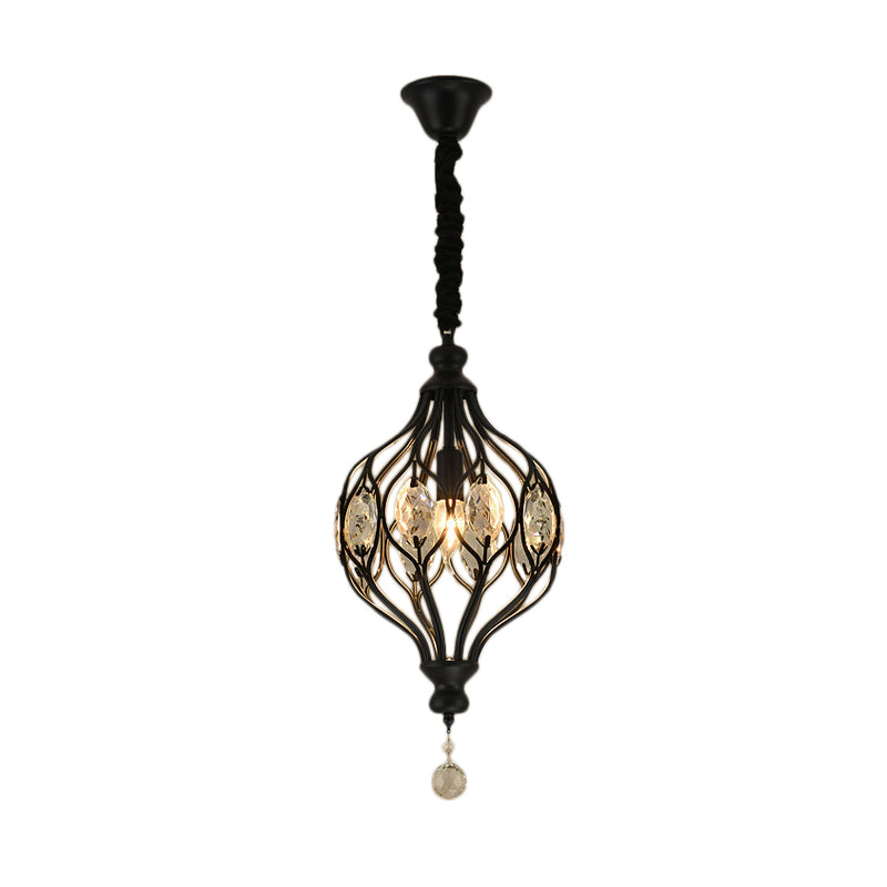 Contemporary Wire Cage Pendant Light With Crystal Accent And Black/Brass Finish