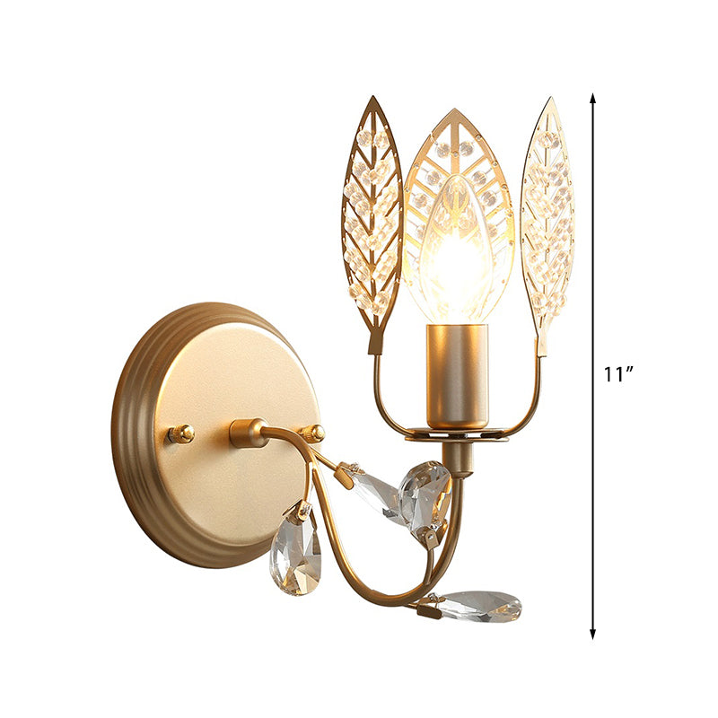 Modern Crystal Leaf Bronze Sconce Light - Wall Mounted Bedroom Lighting