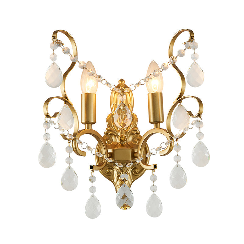 Modern Brass Wall Sconce With Teardrop Crystal - Flush Mount 1/2 Lights