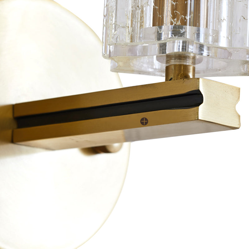 Contemporary Prismatic Crystal Cylinder Sconce Light - Brass Wall Mount