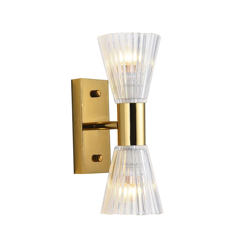 Stylish Crystal Hourglass Wall Light Fixture - 2-Light Gold Up And Down Sconce