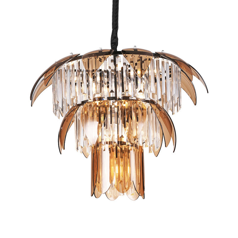 Modern Crystal Prism Chandelier - 3 Layers 10-Light Fixture For Living Room Ceiling