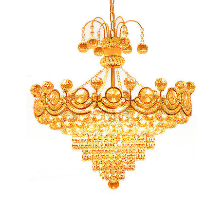 Modern Gold Crystal Cone Chandelier - 10-Light Ceiling Light For Dining Room