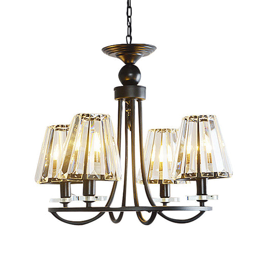 Vintage Prismatic Crystal Tapered Chandelier With Black Hanging Ceiling Light - 4/6/8 Lights