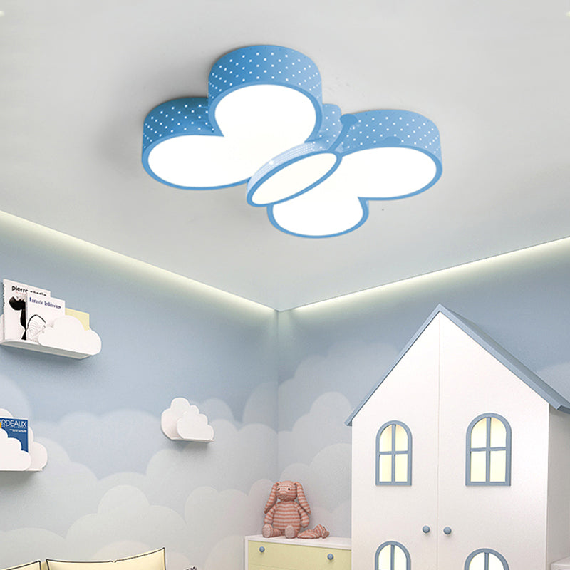 Cartoon Stylish Butterfly Flush Ceiling Light Led Mount Lamp For Bedroom - Metallic Blue/Pink