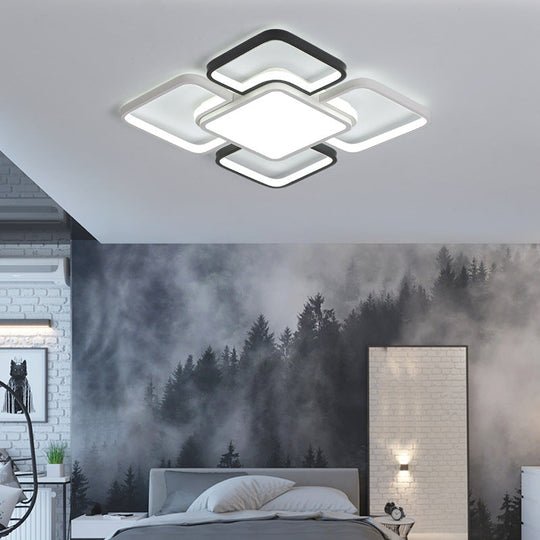 Modern Led Ceiling Flush Mount Light - 16/19.5/35.5’ Black & White Square/Rectangle Lamp Acrylic