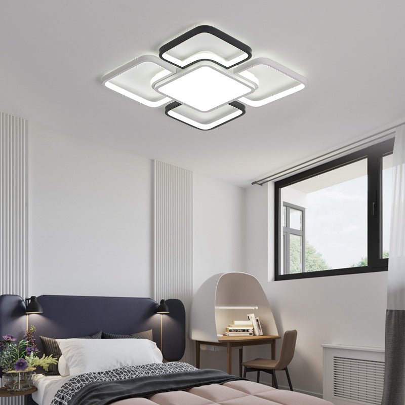Modern Led Ceiling Flush Mount Light - 16/19.5/35.5’ Black & White Square/Rectangle Lamp Acrylic
