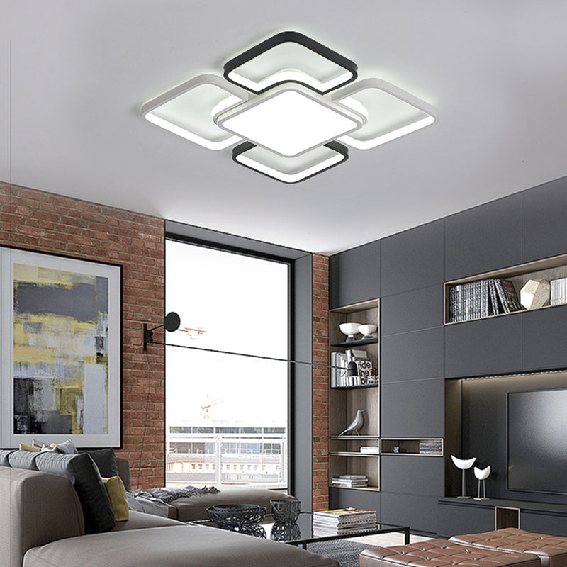 Modern Led Ceiling Flush Mount Light - 16/19.5/35.5’ Black & White Square/Rectangle Lamp Acrylic