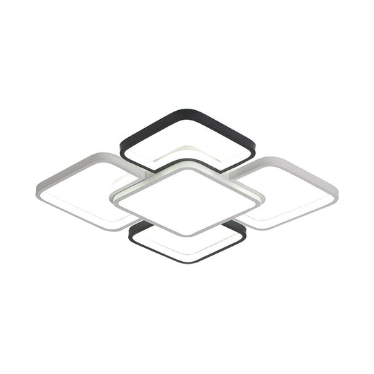 Modern Led Ceiling Flush Mount Light - 16/19.5/35.5’ Black & White Square/Rectangle Lamp Acrylic