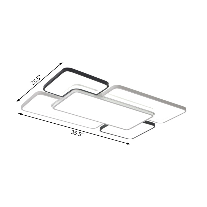 Modern Led Ceiling Flush Mount Light - 16/19.5/35.5’ Black & White Square/Rectangle Lamp Acrylic