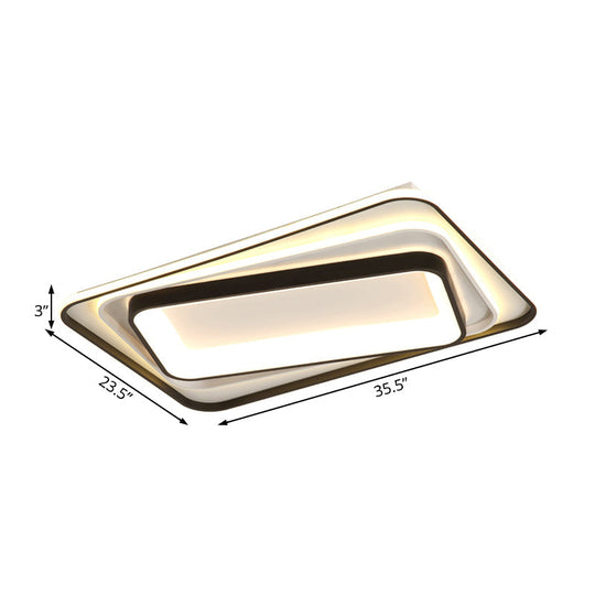 Simple Black Flush Mount Acrylic Ceiling Light For Bedroom - Rectangular/Square 19.5/35.5 Wide