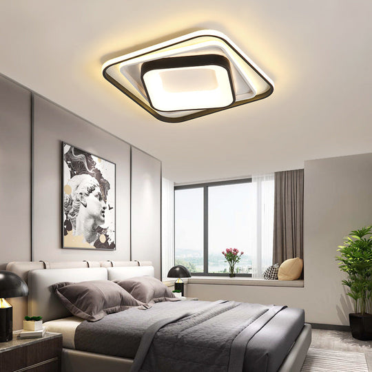 Simple Black Flush Mount Acrylic Ceiling Light For Bedroom - Rectangular/Square 19.5/35.5 Wide