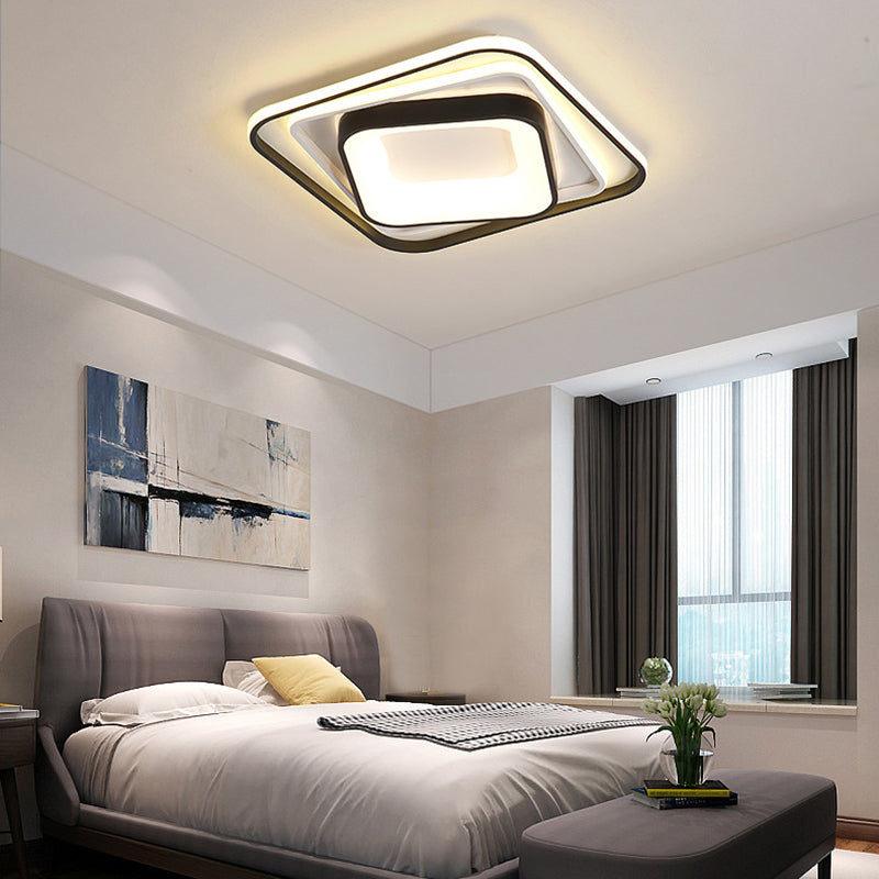 Simple Black Flush Mount Acrylic Ceiling Light For Bedroom - Rectangular/Square 19.5/35.5 Wide