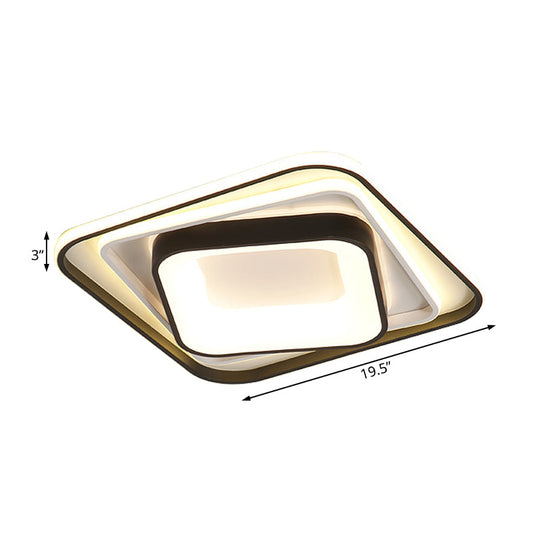 Simple Black Flush Mount Acrylic Ceiling Light For Bedroom - Rectangular/Square 19.5’/35.5’