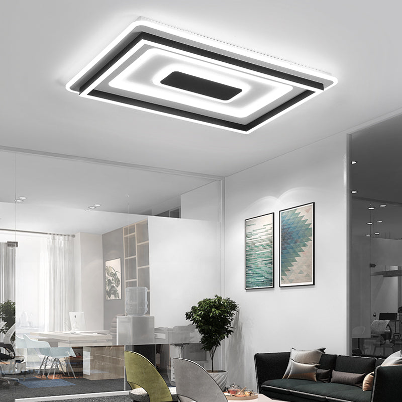 18’/21.5’/35.5’ Wide Led Flush Mount Light - Black Square/Rectangular Fixture For Living Room