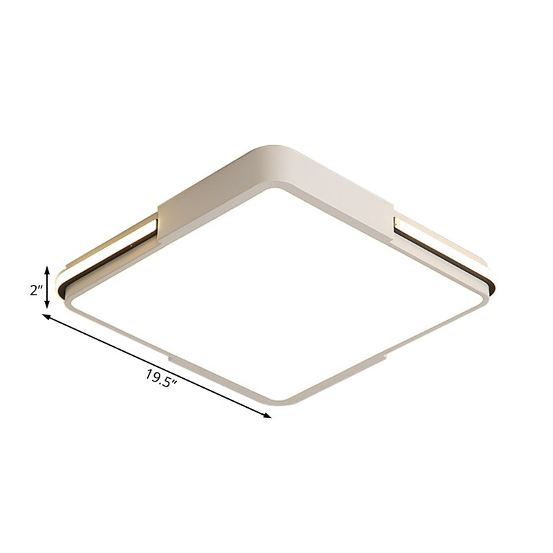 Simple White Led Flush Mount Light For Bedroom Ceiling - 16/19.5/35.5 Wide Square/Rectangular Shape